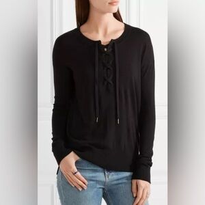 Splendid Lace Up Waffle Knit BLACK Top MSRP $118 XS EUC